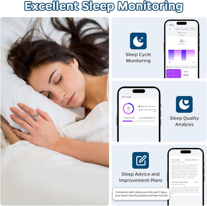 Smart Ring Health Tracker, Sleep Tracker Ring with Heart Rate,Waterproof Fitness Ring for Activity Monitoring/Steps/Distance/Calories,Air Gestures,Up to 7Day Battery,For Ios Android(Stylish Silver#10)