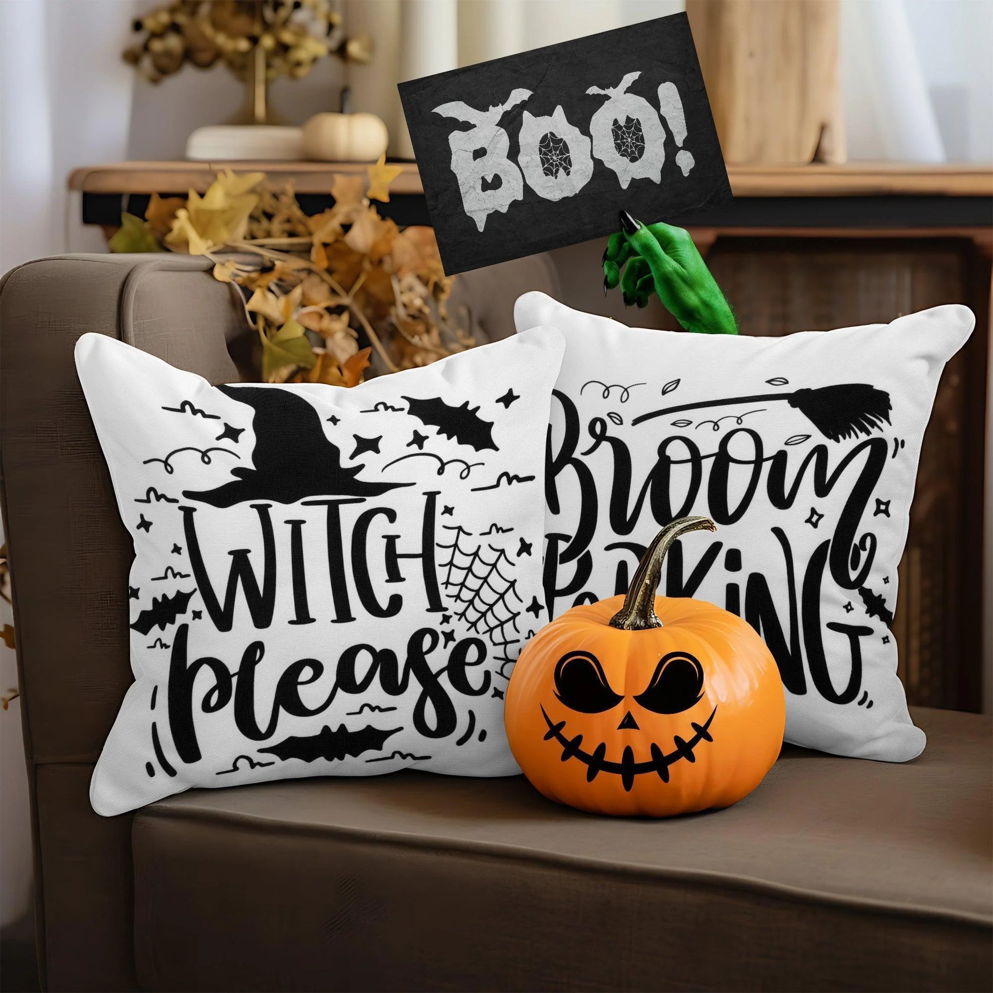 Halloween Decoration Ghost Spooky Waterproof Throw Pillow 18 X 18 in Set of 4, Beautiful Cushion Covers for Halloween Sofa Couch Decoration, Pillow Insert Included