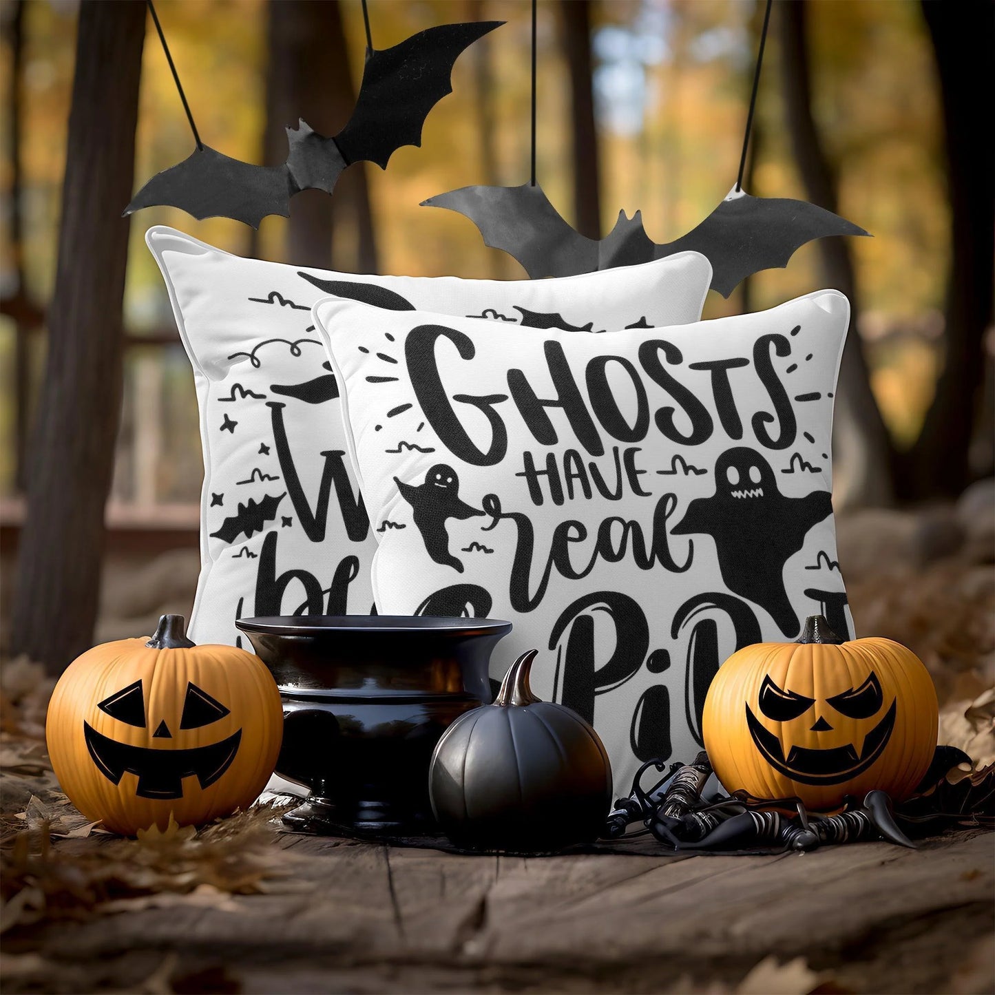 Halloween Decoration Ghost Spooky Waterproof Throw Pillow 18 X 18 in Set of 4, Beautiful Cushion Covers for Halloween Sofa Couch Decoration, Pillow Insert Included
