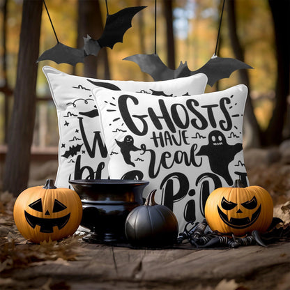 Halloween Decoration Ghost Spooky Waterproof Throw Pillow 18 X 18 in Set of 4, Beautiful Cushion Covers for Halloween Sofa Couch Decoration, Pillow Insert Included