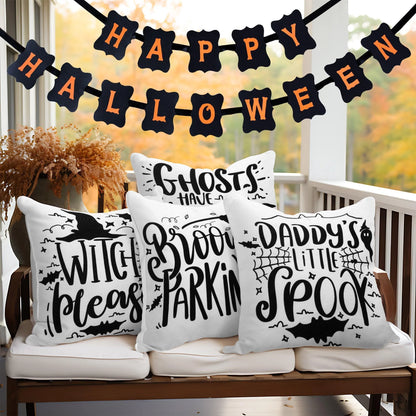 Halloween Decoration Ghost Spooky Waterproof Throw Pillow 18 X 18 in Set of 4, Beautiful Cushion Covers for Halloween Sofa Couch Decoration, Pillow Insert Included