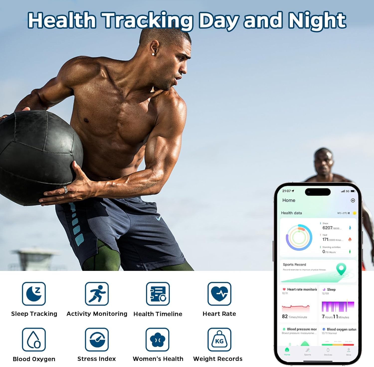 Smart Ring Health Tracker, Sleep Tracker Ring with Heart Rate,Waterproof Fitness Ring for Activity Monitoring/Steps/Distance/Calories,Air Gestures,Up to 7Day Battery,For Ios Android(Stylish Silver#10)