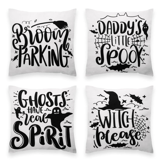 Halloween Decoration Ghost Spooky Waterproof Throw Pillow 18 X 18 in Set of 4, Beautiful Cushion Covers for Halloween Sofa Couch Decoration, Pillow Insert Included