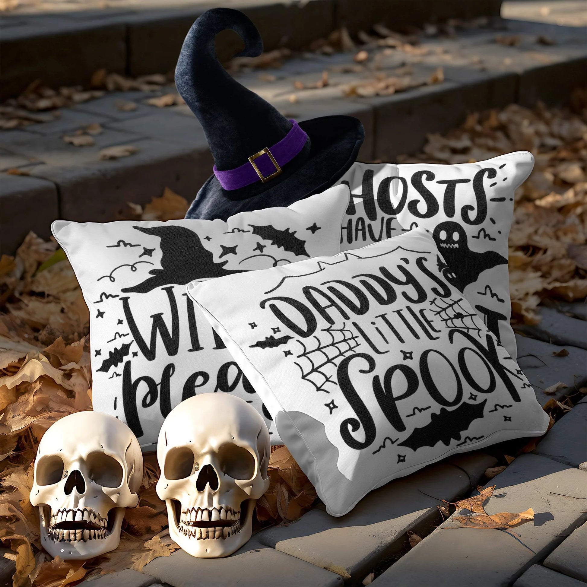 Halloween Decoration Ghost Spooky Waterproof Throw Pillow 18 X 18 in Set of 4, Beautiful Cushion Covers for Halloween Sofa Couch Decoration, Pillow Insert Included