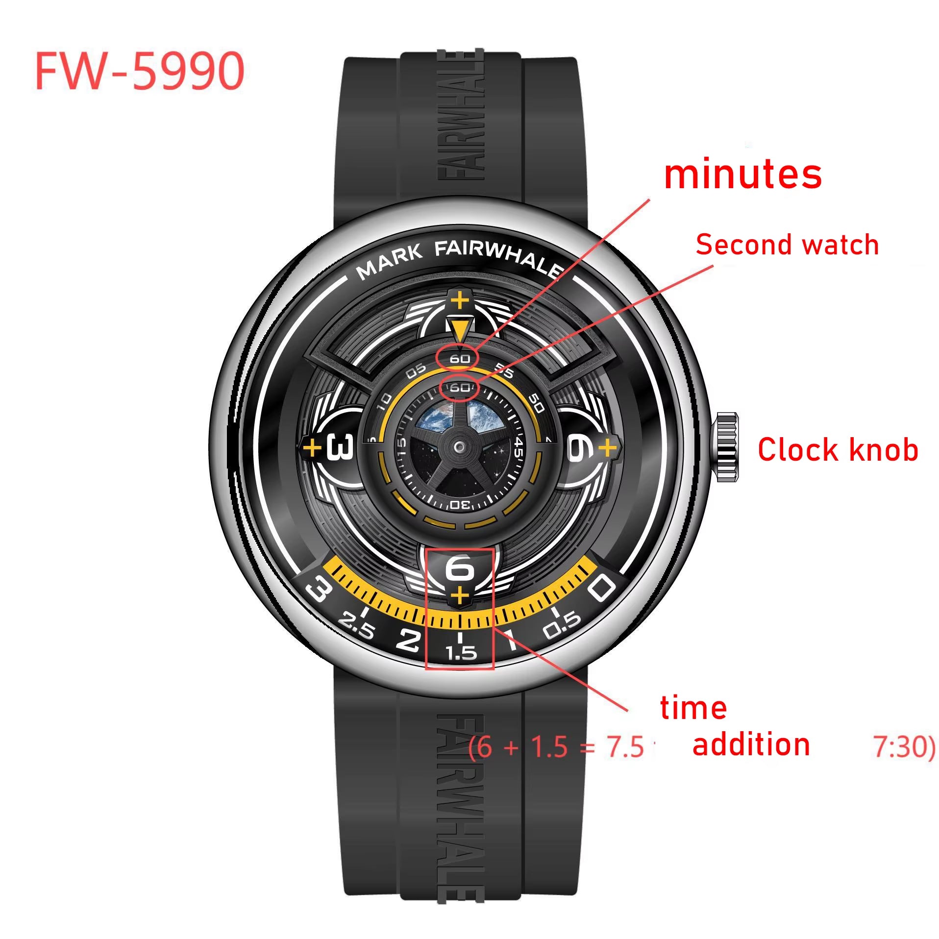 Mark  5990 Trendy Casual Earth 3D Relojes Hombre Fashionable Luminous Wristwatch Sports Quartz Watches for Men Gift