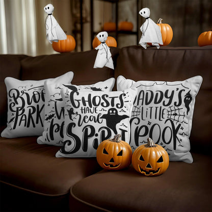 Halloween Decoration Ghost Spooky Waterproof Throw Pillow 18 X 18 in Set of 4, Beautiful Cushion Covers for Halloween Sofa Couch Decoration, Pillow Insert Included